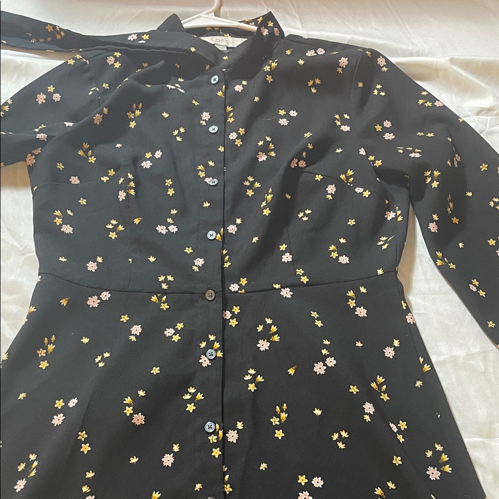 LOFT Black Floral Long Sleeve Dress - Picture 7 of 12